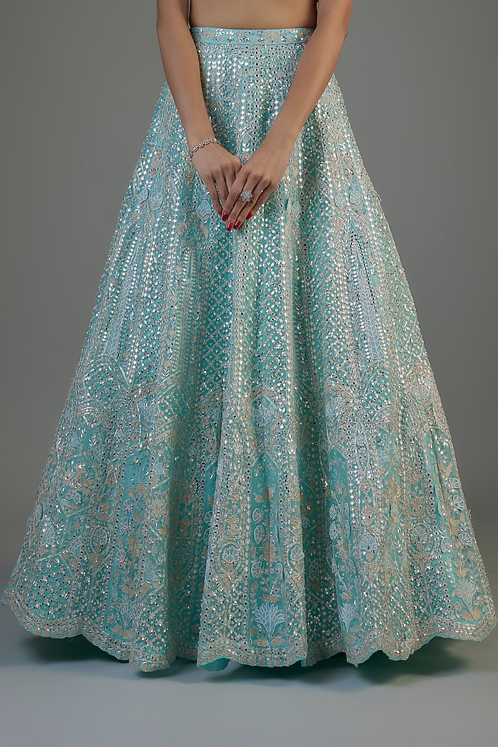 Blue Organza Embroidered Bridal Lehenga Set by Aneesh Agarwaal at Pernia's Pop Up Shop