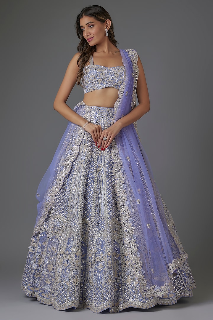 Lilac Organza Embroidered Bridal Lehenga Set by Aneesh Agarwaal at Pernia's Pop Up Shop