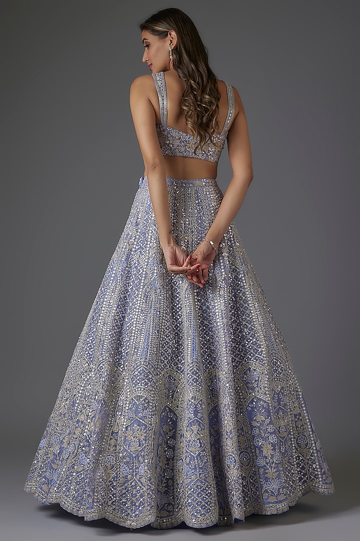 Lilac Organza Embroidered Bridal Lehenga Set by Aneesh Agarwaal at Pernia's Pop Up Shop
