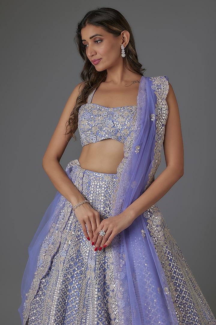 Lilac Organza Embroidered Bridal Lehenga Set by Aneesh Agarwaal at Pernia's Pop Up Shop