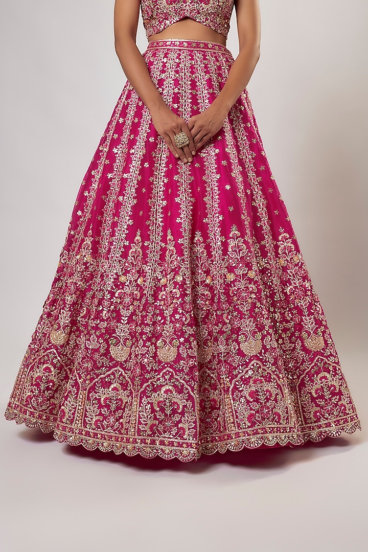 Hot Pink Organza Cutdana Embroidered Bridal Lehenga Set by Aneesh Agarwaal at Pernia's Pop Up Shop