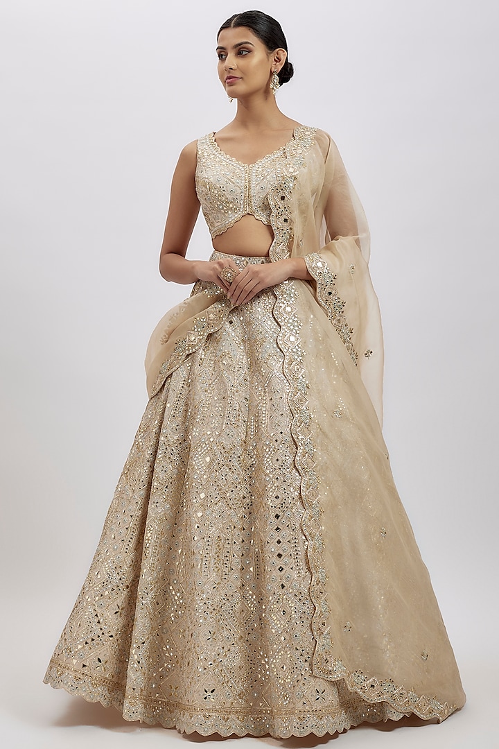 White-Gold Organza Bridal Lehenga Set by Aneesh Agarwaal at Pernia's Pop Up Shop