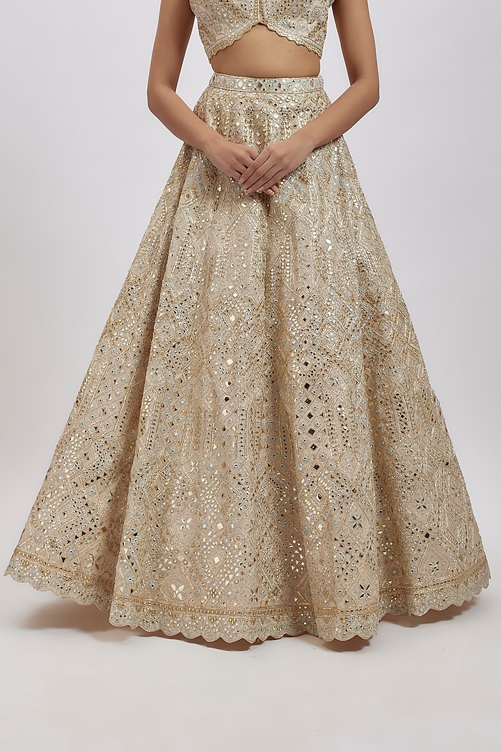 White-Gold Organza Bridal Lehenga Set by Aneesh Agarwaal at Pernia's Pop Up Shop