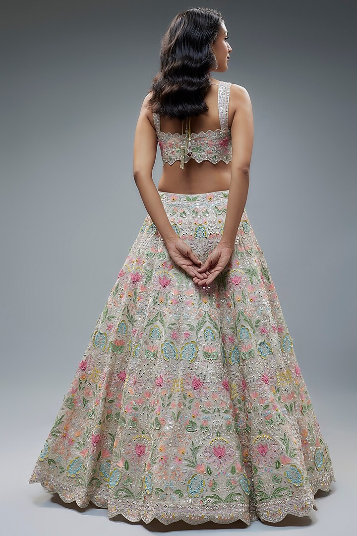 Ivory Organza Embroidered Bridal Lehenga Set by Aneesh Agarwaal at Pernia's Pop Up Shop