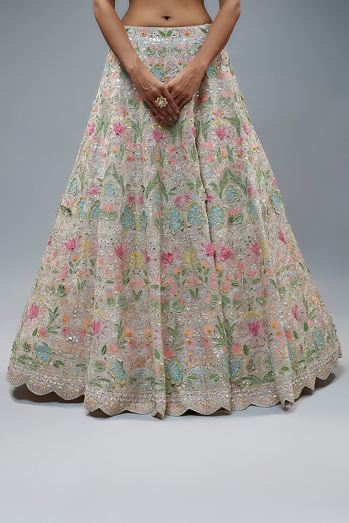 Ivory Organza Embroidered Bridal Lehenga Set by Aneesh Agarwaal at Pernia's Pop Up Shop