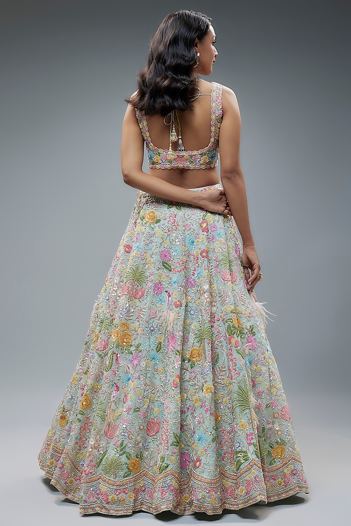 Ice Blue Organza Embroidered Bridal Lehenga Set by Aneesh Agarwaal at Pernia's Pop Up Shop