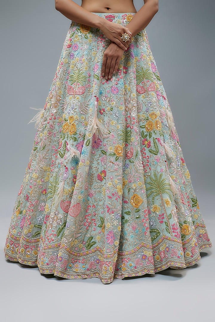 Ice Blue Organza Embroidered Bridal Lehenga Set by Aneesh Agarwaal at Pernia's Pop Up Shop
