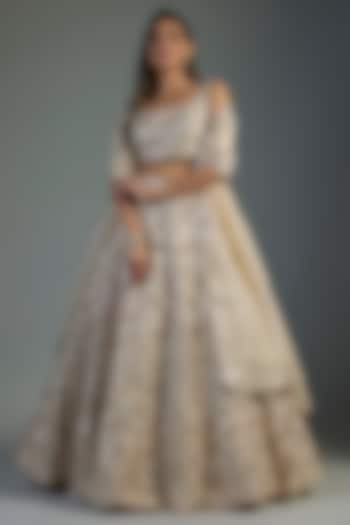 Ivory Organza Embroidered Bridal Lehenga Set by Aneesh Agarwaal at Pernia's Pop Up Shop