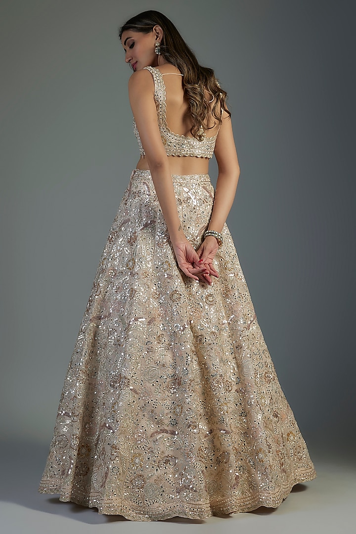 Ivory Organza Embroidered Bridal Lehenga Set by Aneesh Agarwaal at Pernia's Pop Up Shop