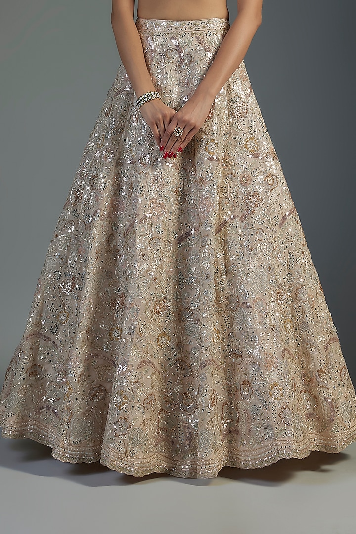 Ivory Organza Embroidered Bridal Lehenga Set by Aneesh Agarwaal at Pernia's Pop Up Shop