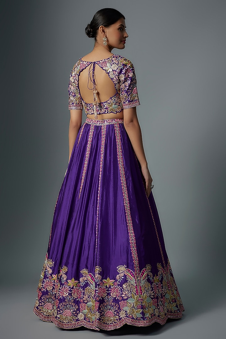 Purple Organza Embroidered Bridal Lehenga Set by Aneesh Agarwaal at Pernia's Pop Up Shop