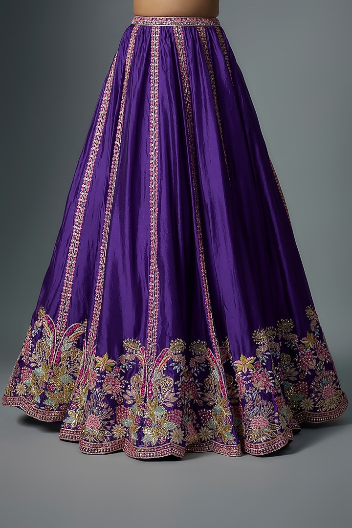 Purple Organza Embroidered Bridal Lehenga Set by Aneesh Agarwaal at Pernia's Pop Up Shop