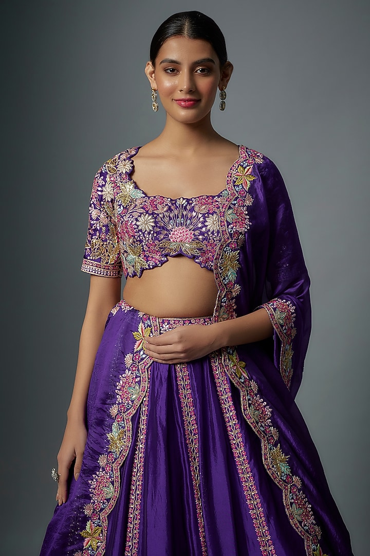 Purple Organza Embroidered Bridal Lehenga Set by Aneesh Agarwaal at Pernia's Pop Up Shop