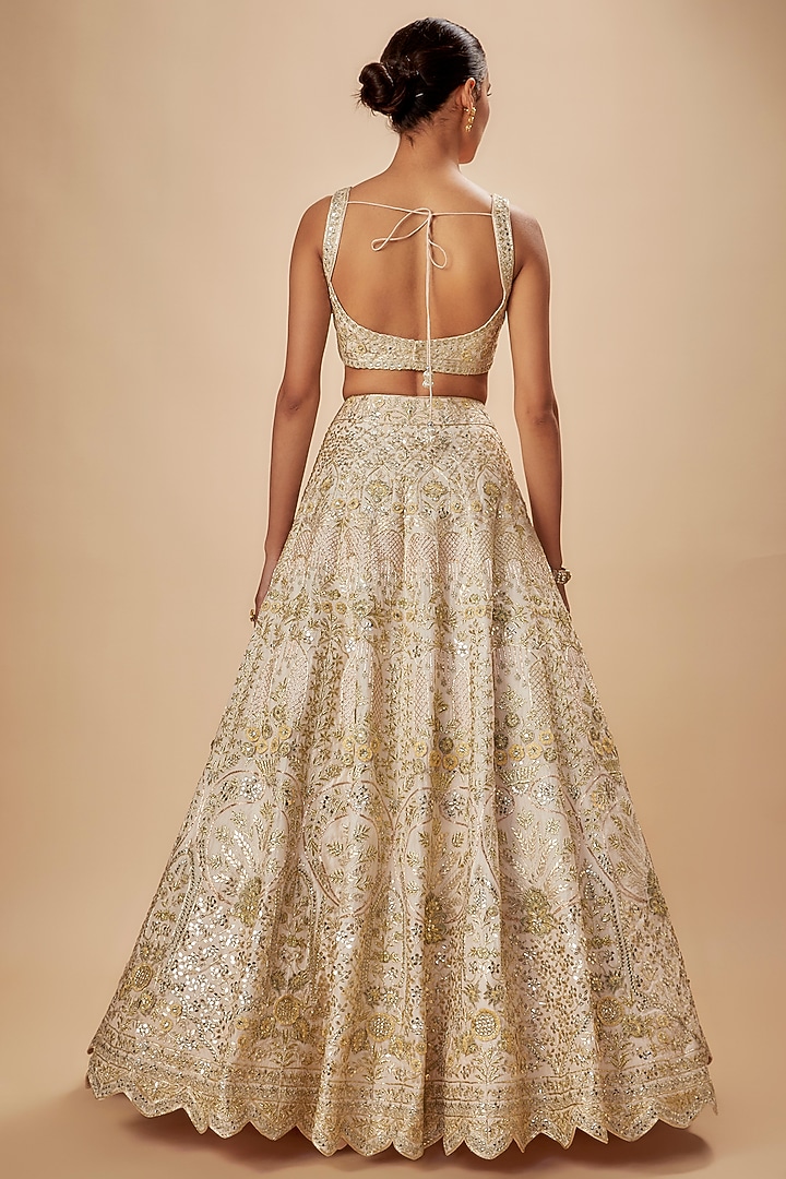 Ivory Silk Embroidered Bridal Lehenga Set by Aneesh Agarwaal at Pernia's Pop Up Shop