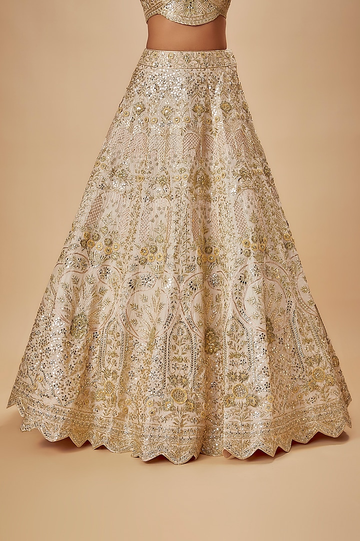 Ivory Silk Embroidered Bridal Lehenga Set by Aneesh Agarwaal at Pernia's Pop Up Shop