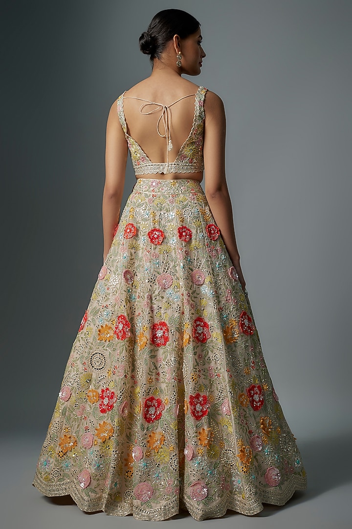 Multi-Colored Organza Sequins Embroidered Bridal Lehenga Set by Aneesh Agarwaal at Pernia's Pop Up Shop