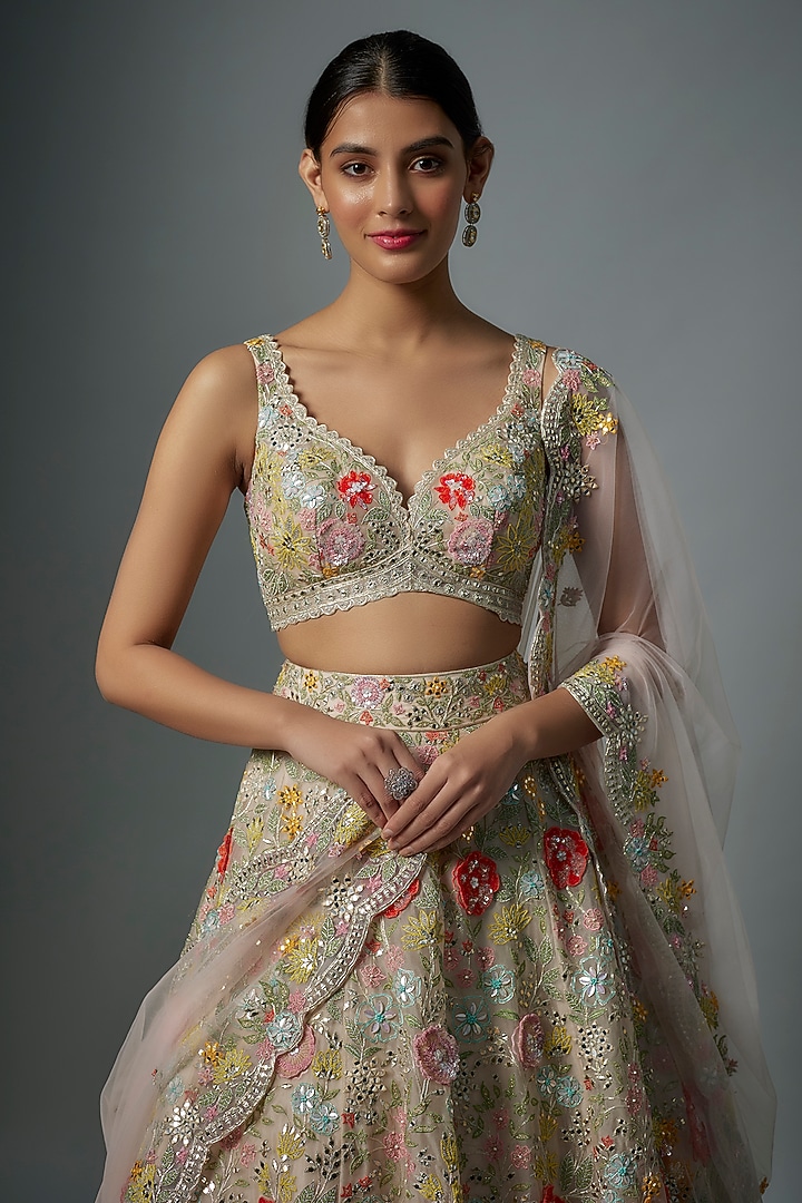 Multi-Colored Organza Sequins Embroidered Bridal Lehenga Set by Aneesh Agarwaal at Pernia's Pop Up Shop