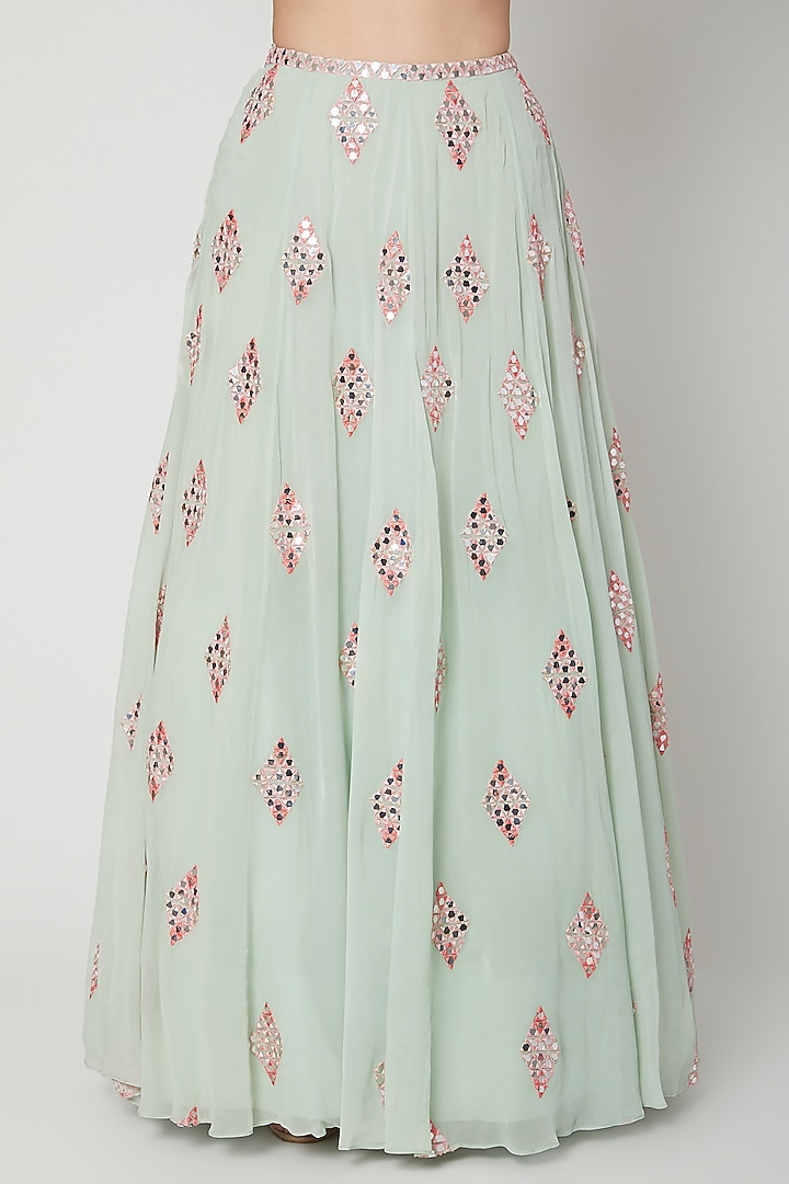 Mint Green Embroidered Cape Wedding Lehenga Set by Aneesh Agarwaal PRET at Pernia's Pop Up Shop