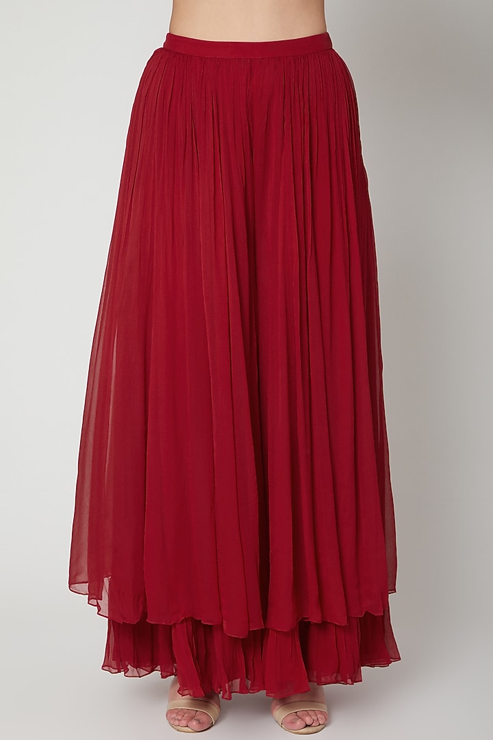 Red Embroidered Peplum Top With Bridal Sharara Pants by Aneesh Agarwaal PRET at Pernia's Pop Up Shop
