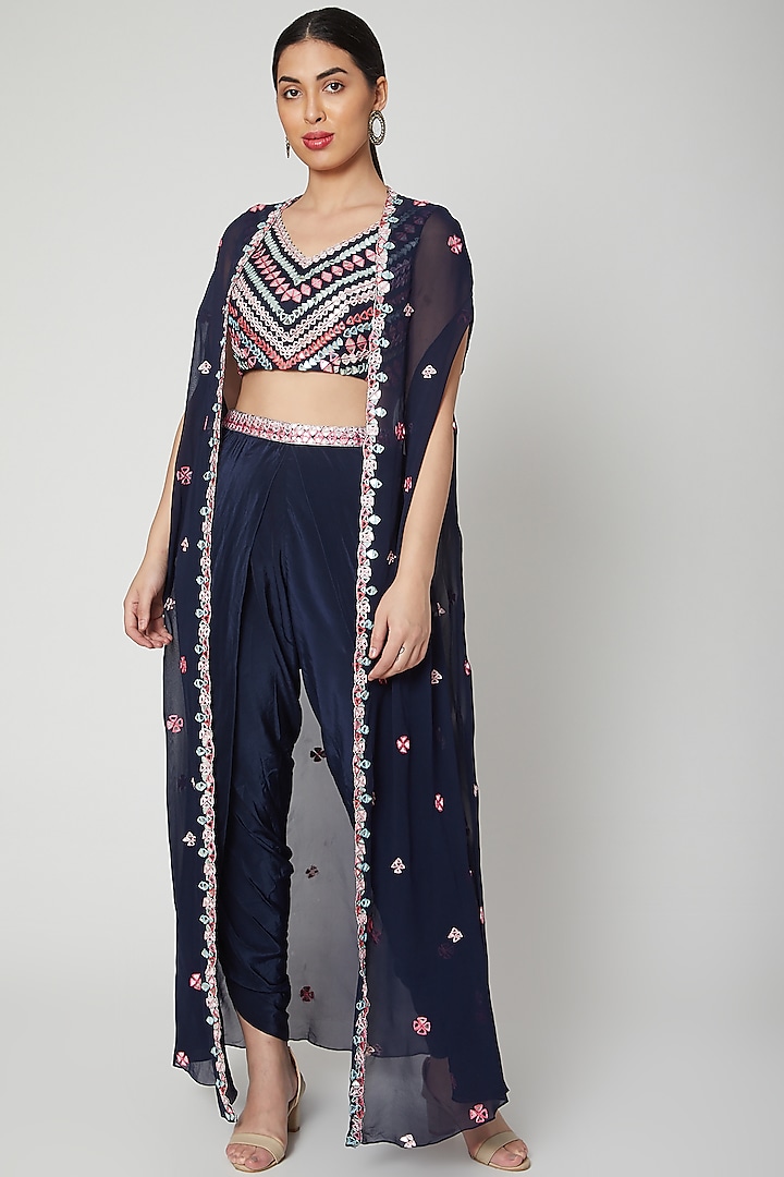 Cobalt Blue Embroidered Dhoti Set by Aneesh Agarwaal PRET