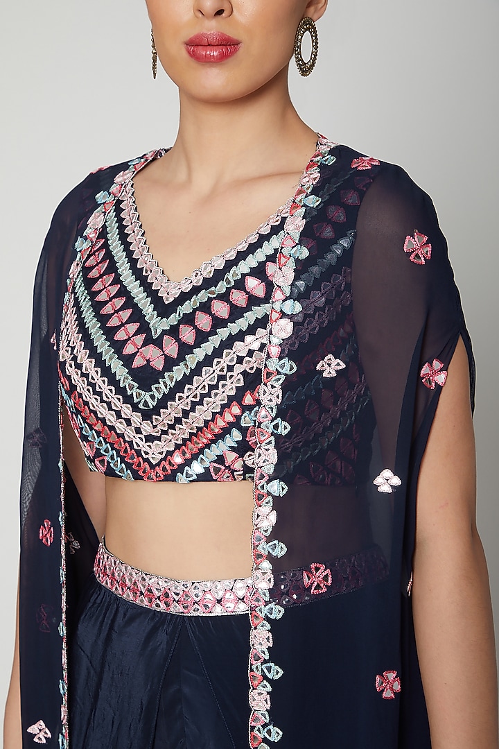 Cobalt Blue Embroidered Dhoti Set by Aneesh Agarwaal PRET at Pernia's Pop Up Shop