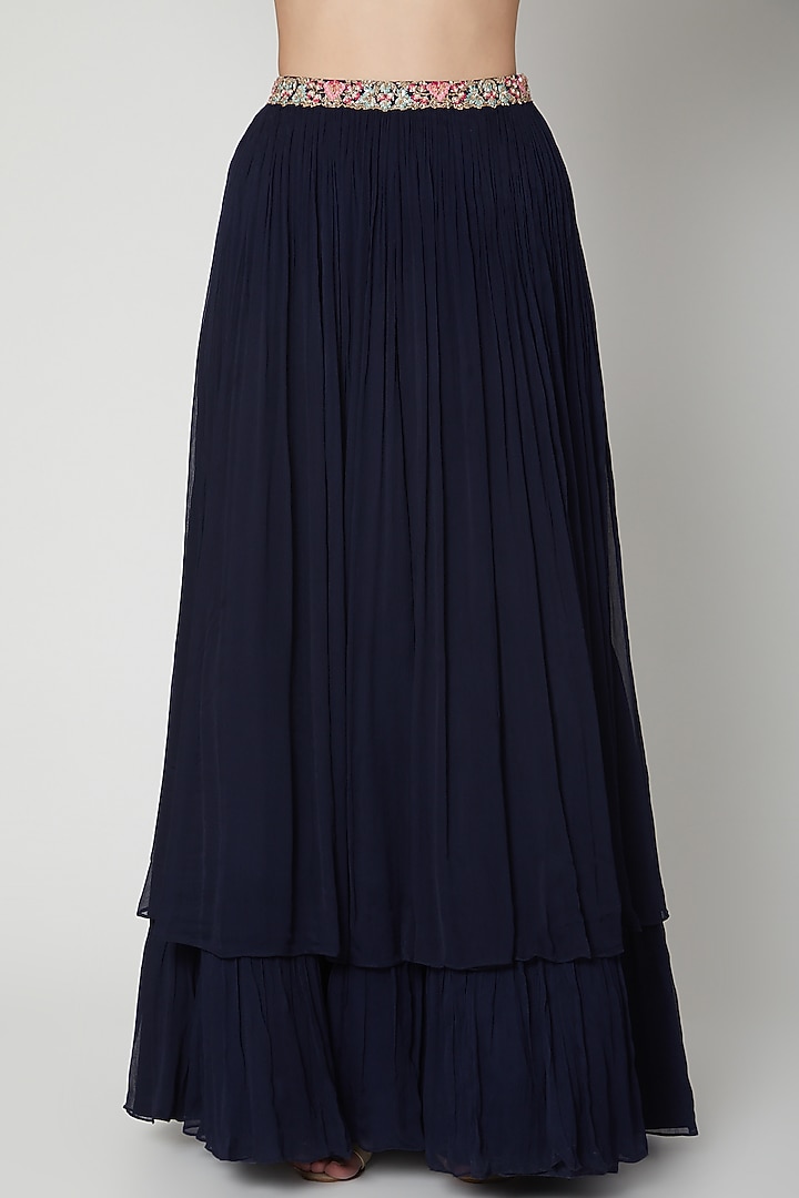Cobalt Blue Embroidered Blouse With Wedding Lehenga by Aneesh Agarwaal PRET at Pernia's Pop Up Shop