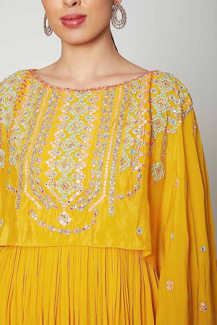 Mustard Embroidered Cape Kurta by Aneesh Agarwaal PRET at Pernia's Pop Up Shop