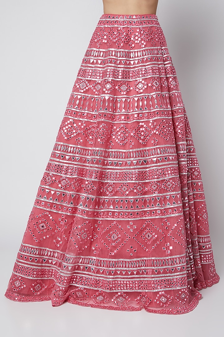Coral Net Mirror Embroidered Bridal Lehenga Set by Aneesh Agarwaal at Pernia's Pop Up Shop