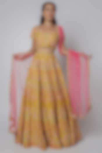 Yellow Thread Embroidered Bridal Lehenga Set by Aneesh Agarwaal at Pernia's Pop Up Shop