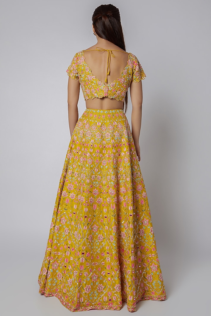 Yellow Thread Embroidered Bridal Lehenga Set by Aneesh Agarwaal at Pernia's Pop Up Shop