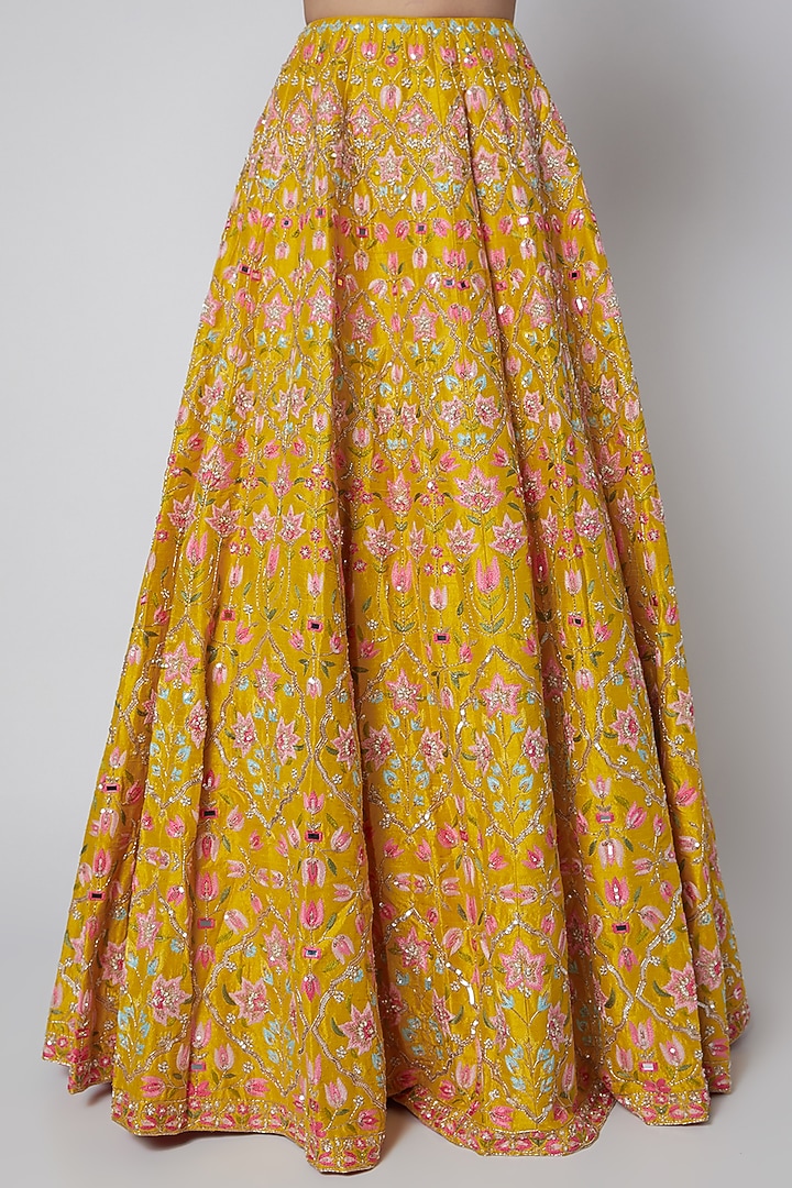 Yellow Thread Embroidered Bridal Lehenga Set by Aneesh Agarwaal at Pernia's Pop Up Shop