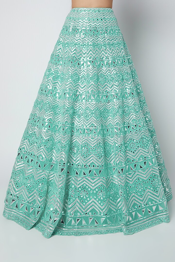 Turquoise Net Gota Embroidered Bridal Lehenga Set by Aneesh Agarwaal at Pernia's Pop Up Shop