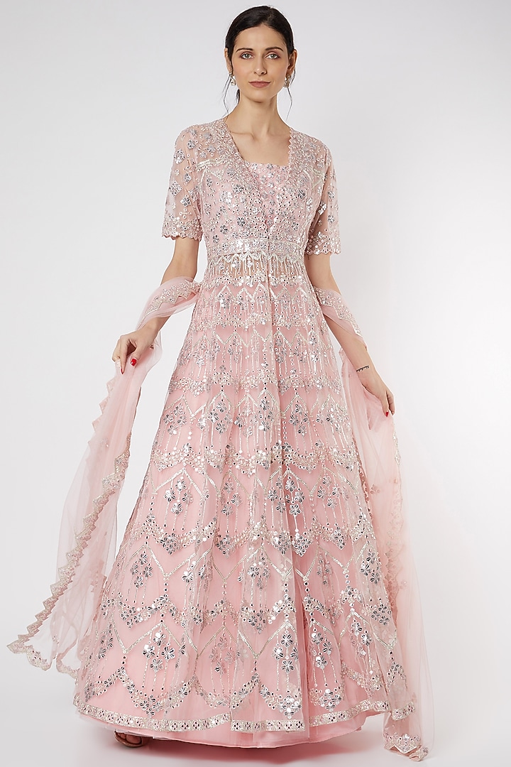 Blush Pink Embroidered Bridal Lehenga Set by Aneesh Agarwaal at Pernia's Pop Up Shop