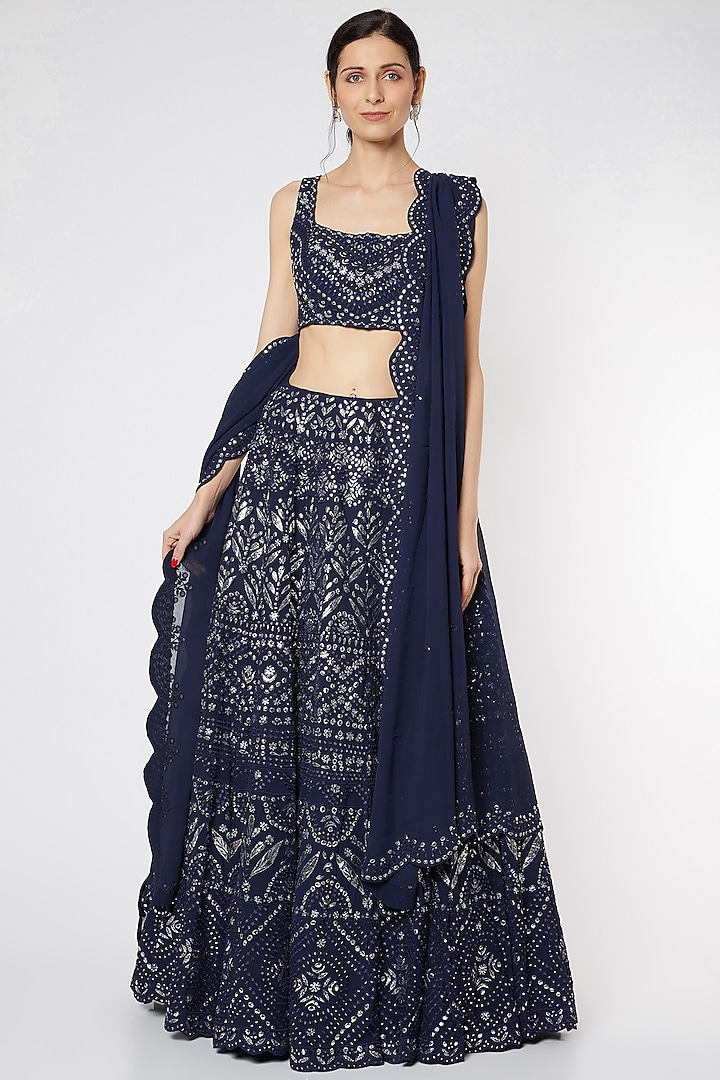 Navy Blue Embroidered Lehenga Set Design by Aneesh Agarwaal at Pernia's ...