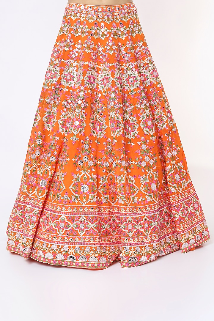 Orange Embroidered Wedding Lehenga Set by Aneesh Agarwaal at Pernia's Pop Up Shop
