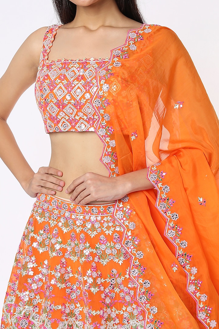 Orange Embroidered Wedding Lehenga Set by Aneesh Agarwaal at Pernia's Pop Up Shop