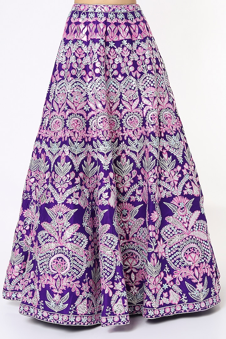Purple Embroidered Bridal Lehenga Set by Aneesh Agarwaal at Pernia's Pop Up Shop