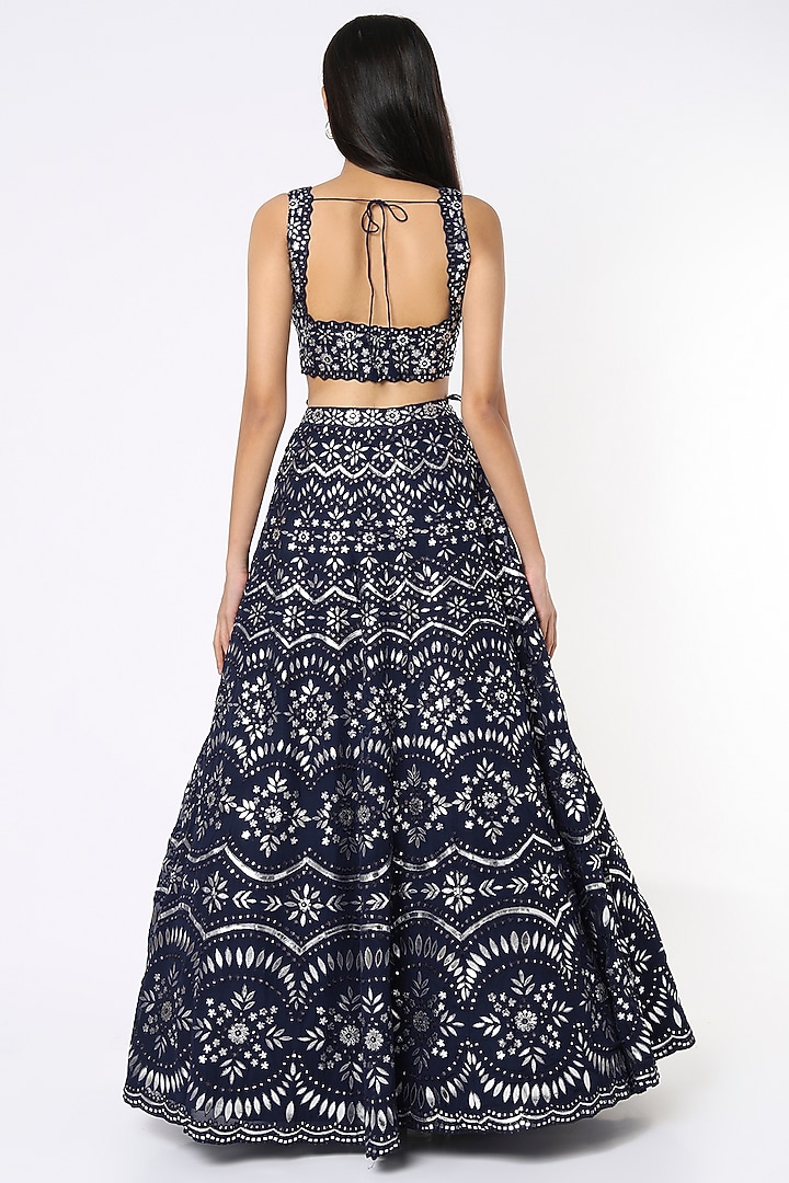 Navy Blue Embroidered Bridal Lehenga Set by Aneesh Agarwaal at Pernia's Pop Up Shop