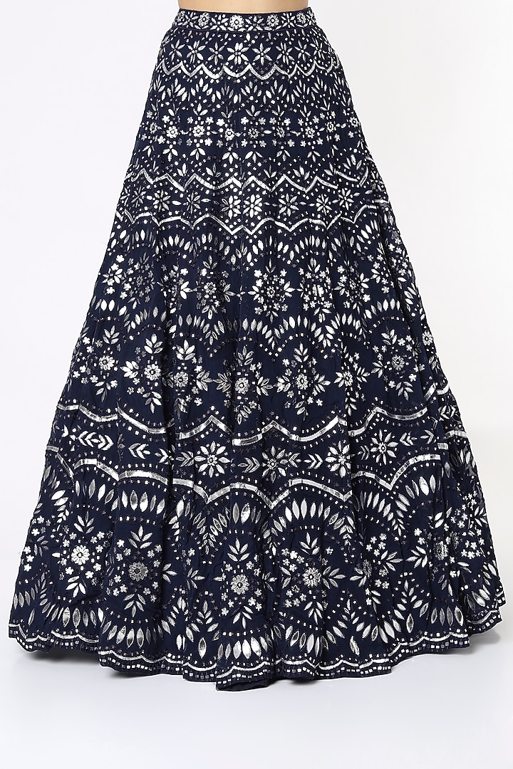 Navy Blue Embroidered Bridal Lehenga Set by Aneesh Agarwaal at Pernia's Pop Up Shop