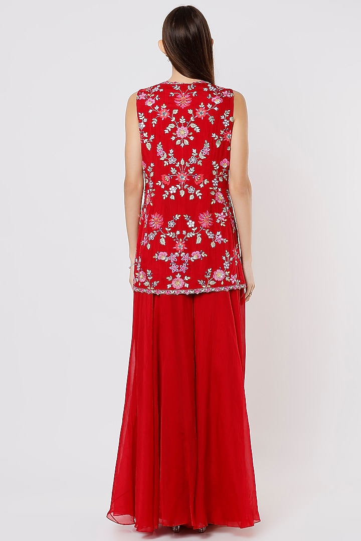 Red Organza Wedding Sharara Set by Aneesh Agarwaal PRET at Pernia's Pop Up Shop