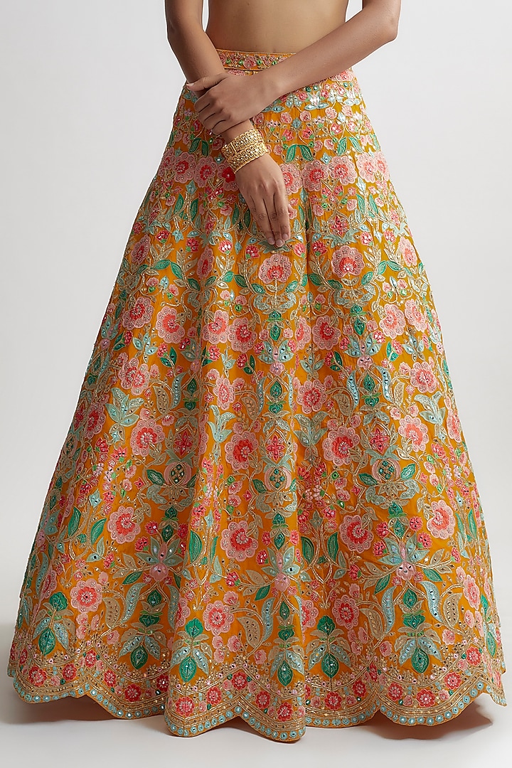 Yellow Organza & Net Embroidered Bridal Lehenga Set by Aneesh Agarwaal at Pernia's Pop Up Shop