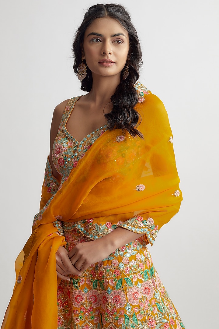 Yellow Organza & Net Embroidered Bridal Lehenga Set by Aneesh Agarwaal at Pernia's Pop Up Shop