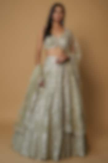 Beige Soft Organza Embroidered Bridal Lehenga Set by Aneesh Agarwaal at Pernia's Pop Up Shop