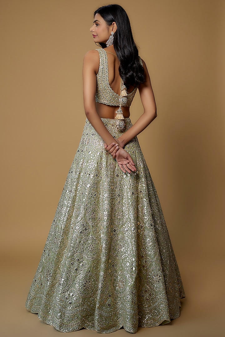 Beige Soft Organza Embroidered Bridal Lehenga Set by Aneesh Agarwaal at Pernia's Pop Up Shop