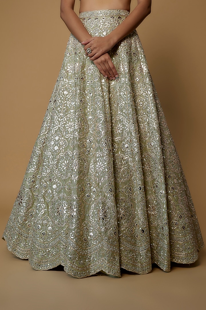 Beige Soft Organza Embroidered Bridal Lehenga Set by Aneesh Agarwaal at Pernia's Pop Up Shop