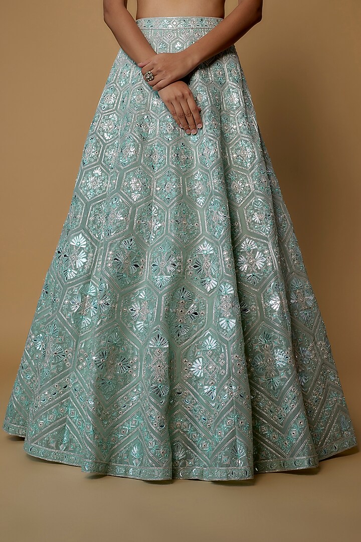 Powder Blue Net Embroidered Bridal Lehenga Set by Aneesh Agarwaal at Pernia's Pop Up Shop