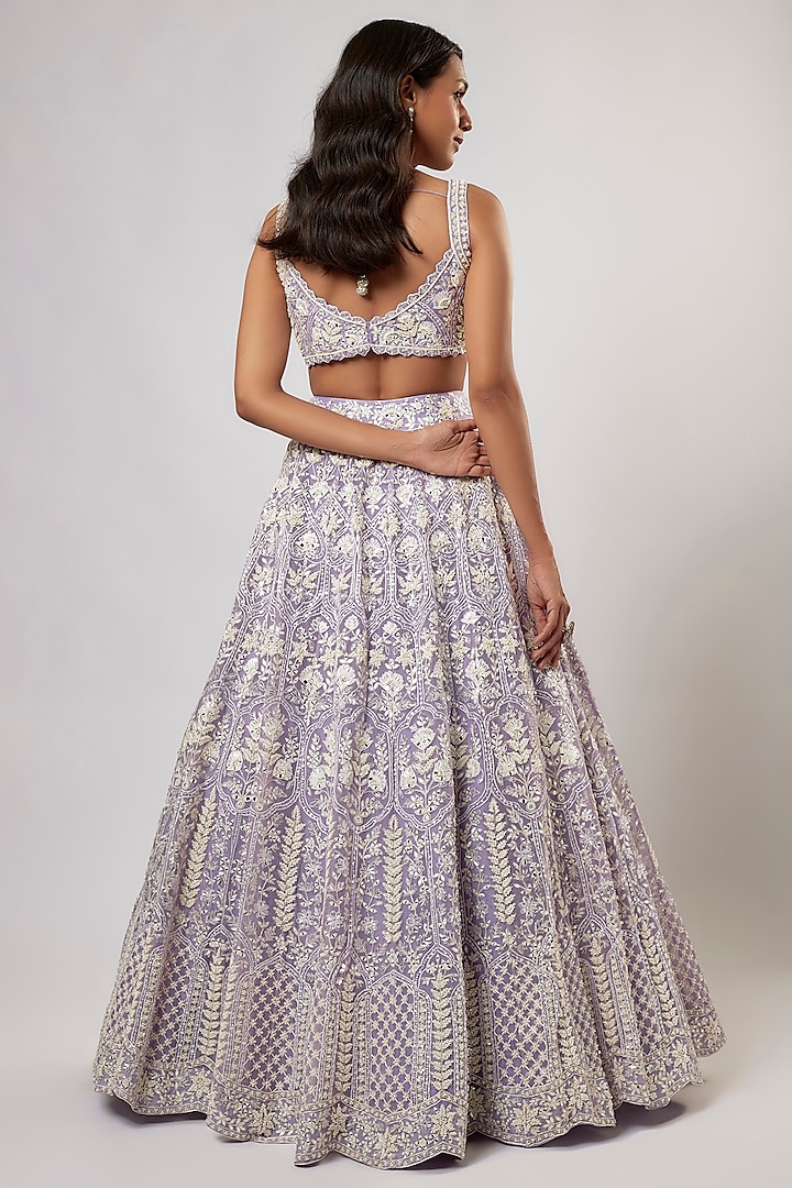 Lavender Organza Pearl Embroidered Bridal Lehenga Set by Aneesh Agarwaal at Pernia's Pop Up Shop