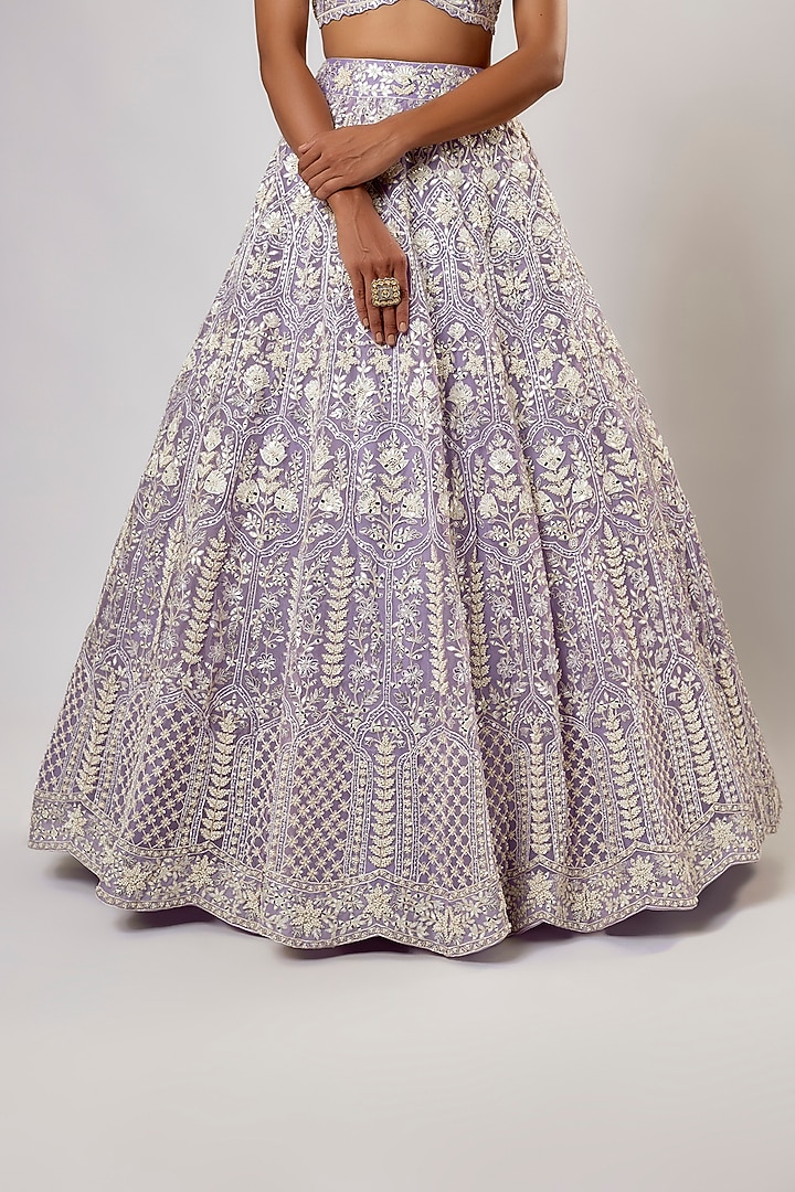 Lavender Organza Pearl Embroidered Bridal Lehenga Set by Aneesh Agarwaal at Pernia's Pop Up Shop