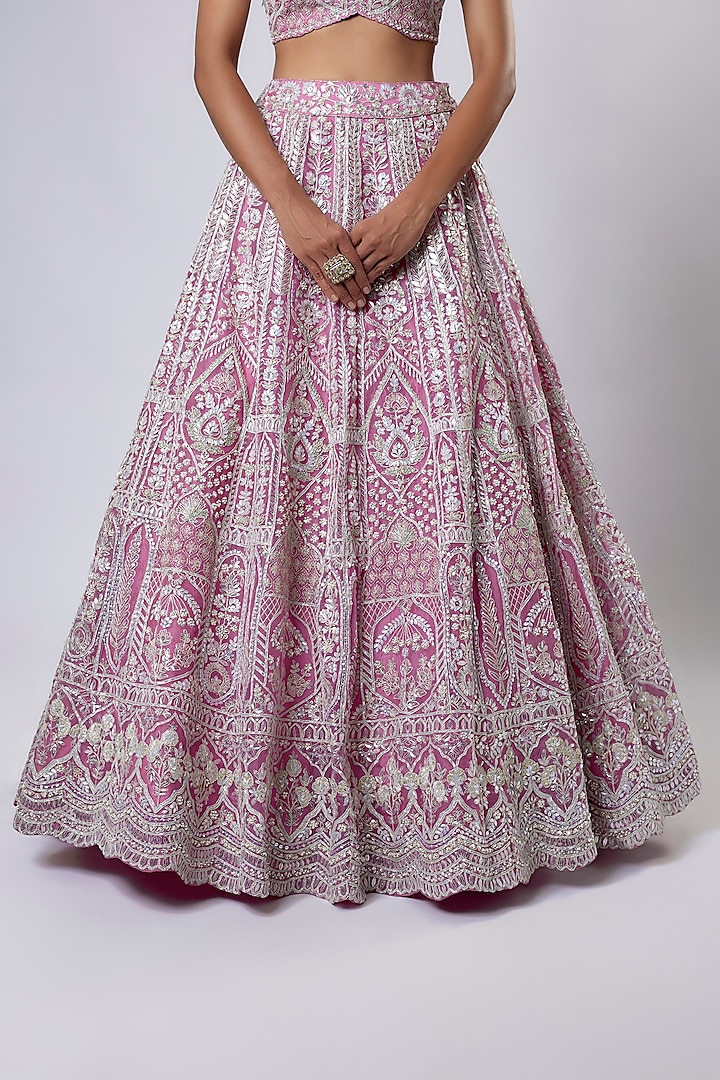 Pink Organza Pearl Embroidered Bridal Lehenga Set by Aneesh Agarwaal at Pernia's Pop Up Shop