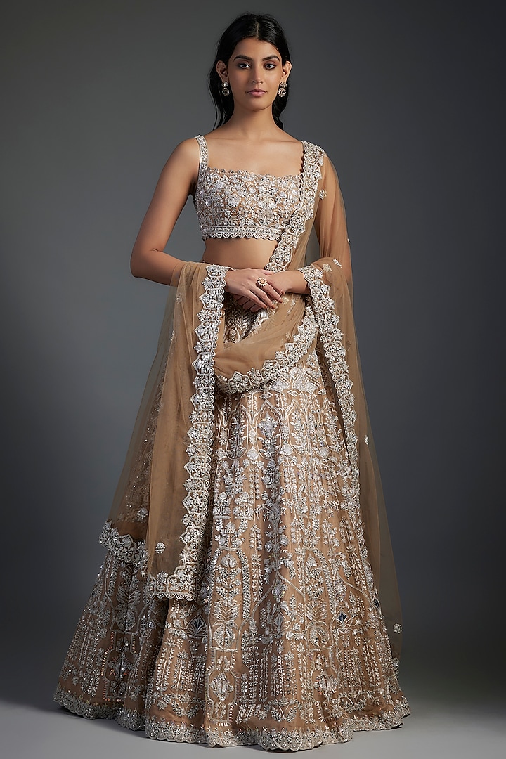 Gold Organza Bridal Lehenga Set by Aneesh Agarwaal at Pernia's Pop Up Shop